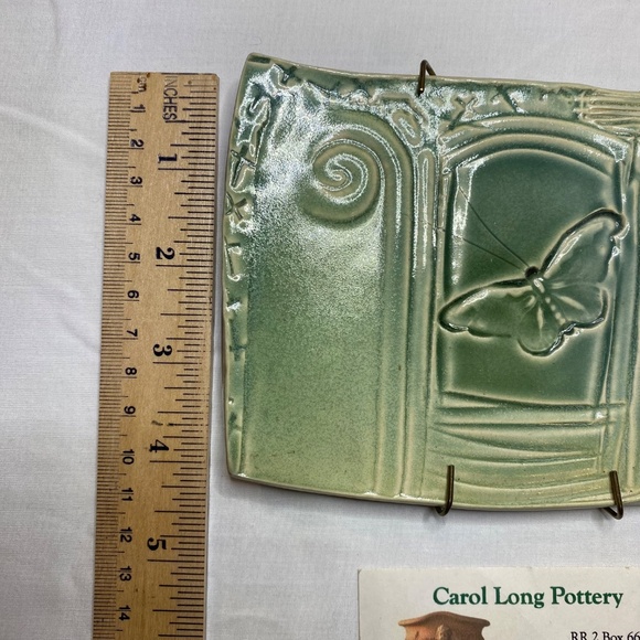 Carol Long Pottery Green Butterfly Relief Ceramic Wall Plaque Tile Handmade OS - Picture 10 of 13